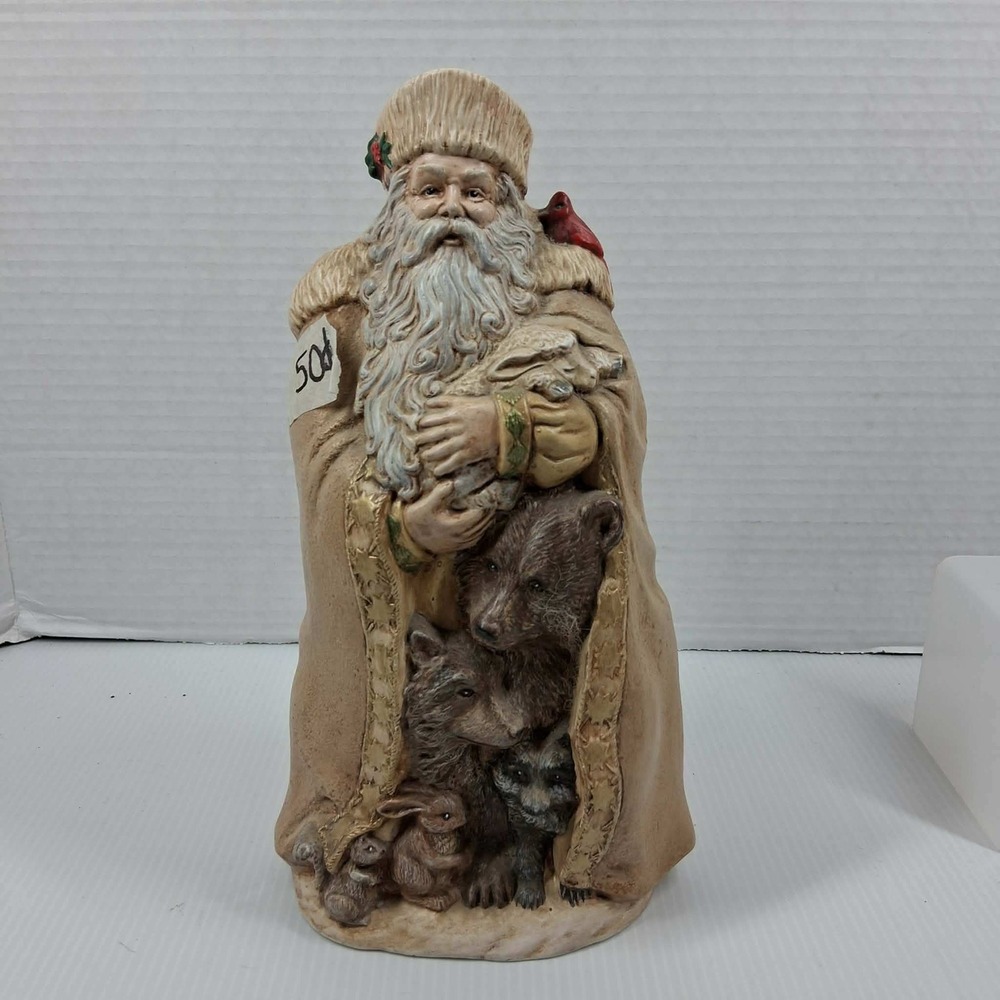 Old World Woodland Santa Figurine Father Christmas with Forest Animals Tan 10in‎